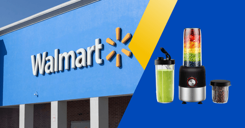 Walmart storefront and blender product collage