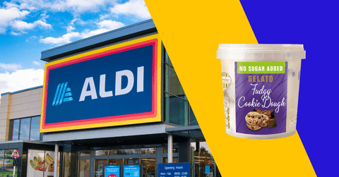 Aldi storefront and gelato product collage
