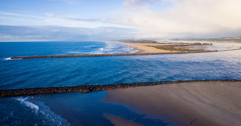 aerial view of coos bay at bastendorff beach