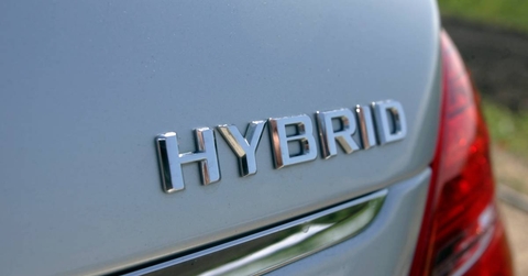 Trunk of car says hybrid