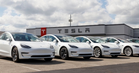 Tesla dealership with cars for sale