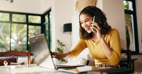 Woman on the phone working from home