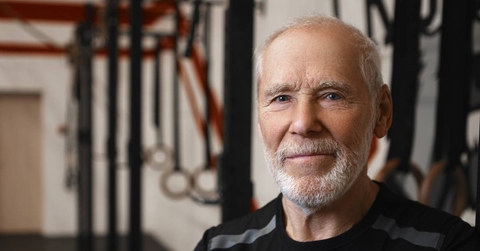 Close up shot of mature seventy year old man