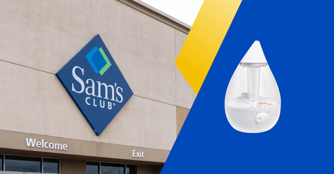 Collage of Sam's Club storefront and humidifier product