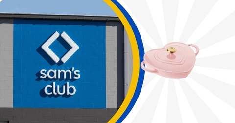 Sam's Club sign with heart shaped Dutch oven
