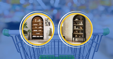 Walmart bookcase compared to a Pottery Barn bookcase