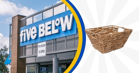 Five Below storefront and woven basket