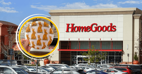 HomeGoods storefront and bunny plate product collage