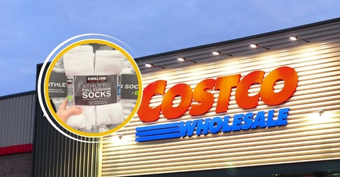 Costco storefront sign with Kirkland Signature socks