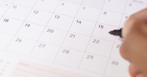 Paper calendar with a focus on the 15th