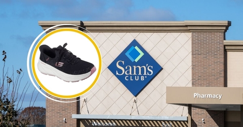 Sam's Club storefront and Skechers knit sneaker