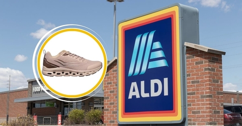 Aldi store sign with sneakers