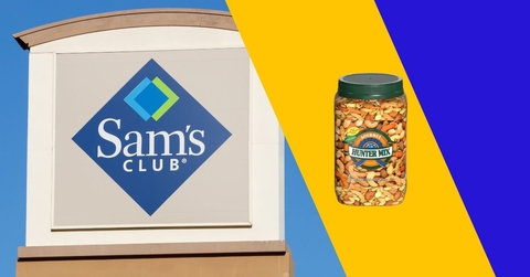 Sam's Club store sign with can of mixed nuts