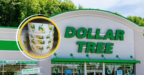 Dollar Tree storefront with lemon design bowls