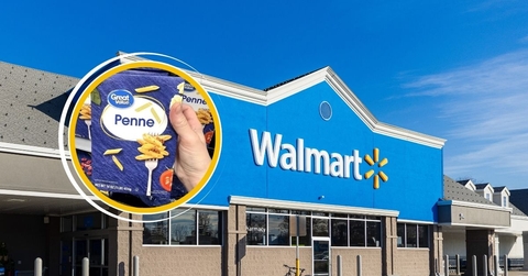 Walmart storefront with penne pasta box