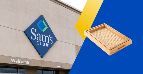 Collage of Sam's Club store front and a serving tray product