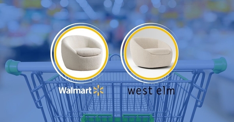 Side by side view of swivel chairs from Walmart and West Elm
