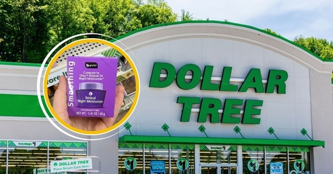 Dollar Tree storefront and retinol night moisturizer