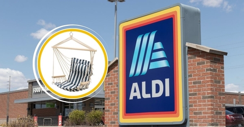 Aldi storefront and hanging hammock chair
