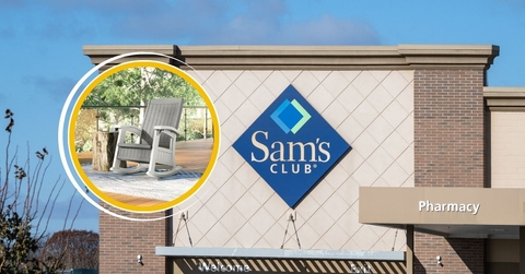 Sam's Club storefront and outdoor rocking chair