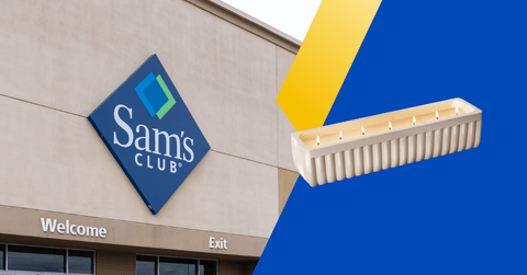 Sams Club storefront and long candle product