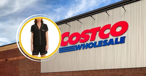 Costco storefront and Karl Lagerfeld pajama set