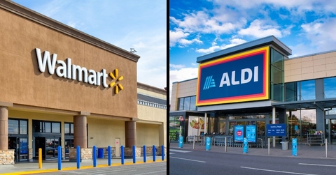 Walmart and Aldi storefronts