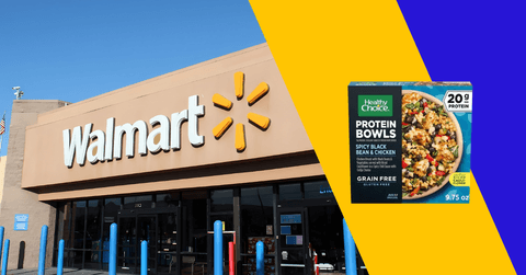 Walmart collage with storefront and food product