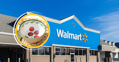 Walmart storefront collage with a tomato kitchen bowl