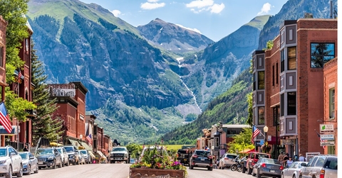 Telluride, Colorado main street mountain view