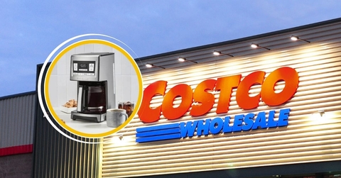 Costco store sign with coffee maker
