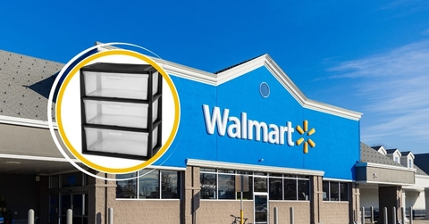 Walmart storefront with storage bins