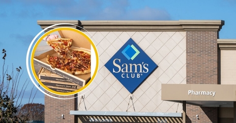Sam's storefront with Member's Mark pizza