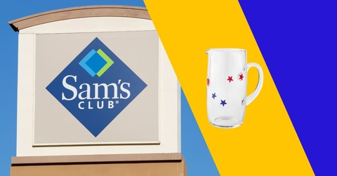 Sam's Club store sign with glass pitcher