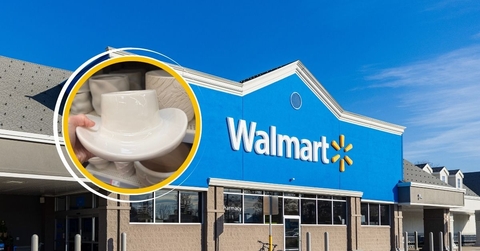 Walmart storefront and cowboy hat planter