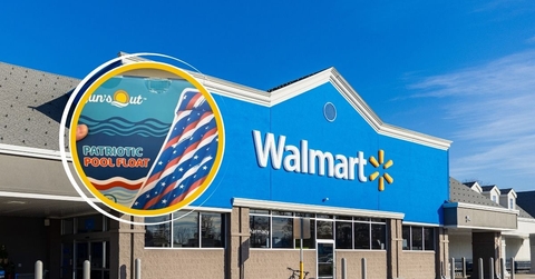 Walmart storefront with patriotic pool float