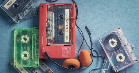 Cassette tapes with player and headphones