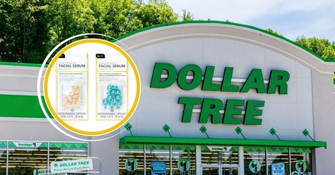 Dollar Tree storefront and facial serum capsules