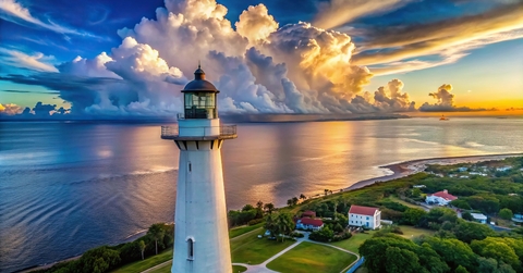 lighthouse and clouds in gulfport mississippi