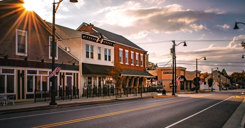 Main street in a U.S. city on a sunny day