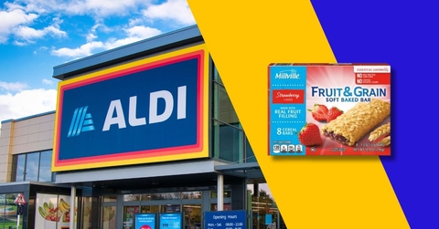Aldi storefront and Millville fruit &amp; grain bars