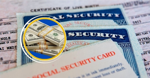 Social Security cards with stack of cash