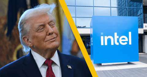 An image of Donald Trump and the Intel logo