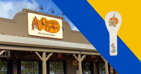 Collage of Cracker Barrel front and a spoon holder product