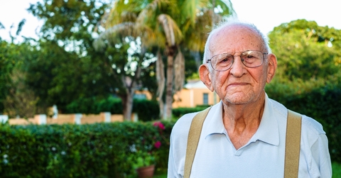 Senior man around 80 years old in the garden