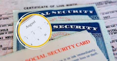 Social Security cards with August calendar