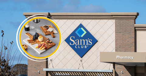Collage of Sam's Club storefront and a charcuterie board product