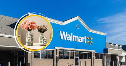 Collage of Walmart storefront and green and white vase products