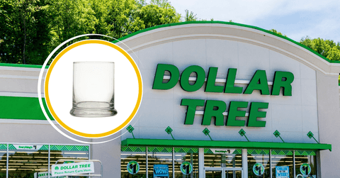 Collage of Dollar Tree and a drinking glass product 
