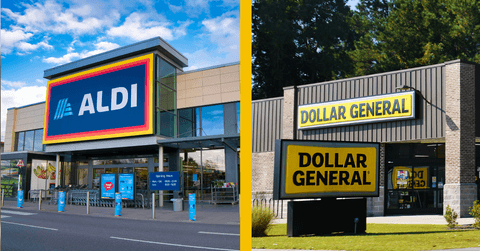 Collage of Aldi and Dollar General store front